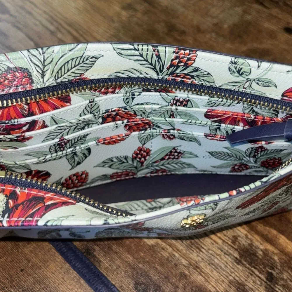 Tory Burch Kerrington navy green red Evergreen floral crossbody purse bag